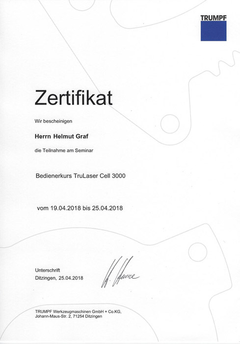 Bedienerkurs TruLaser Cell 3000