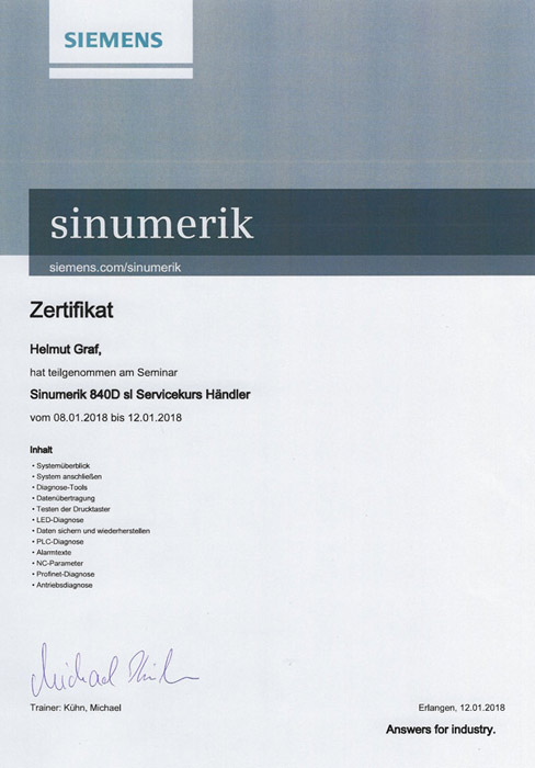 Siemens Sinumerik 840D sl Servicekurs Händler